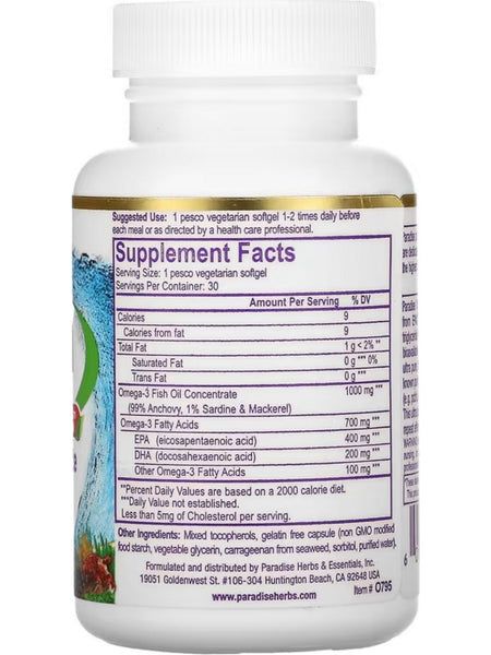 Paradise Herbs, Omega Sure, Premium Fish Oil, 1000mg, 30 vegetarian capsules