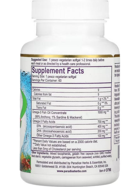Paradise Herbs, Omega Sure, Premium Fish Oil, 1000mg, 60 vegetarian capsules