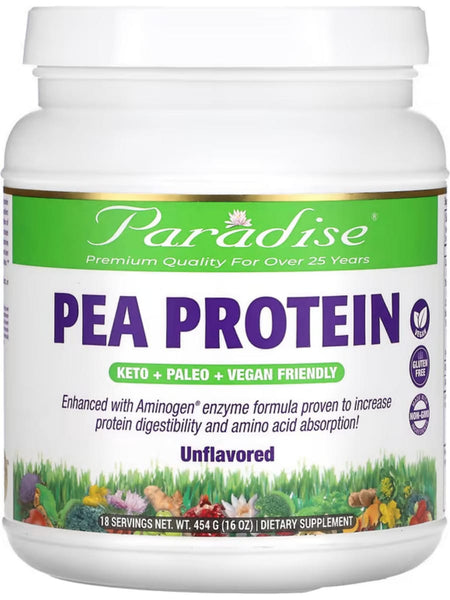 Paradise Herbs, Pea Protein, Unflavored, 454g (16oz), 18 servings