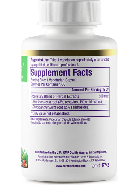 Paradise Herbs, Rhodiola, 60 vegetarian capsules