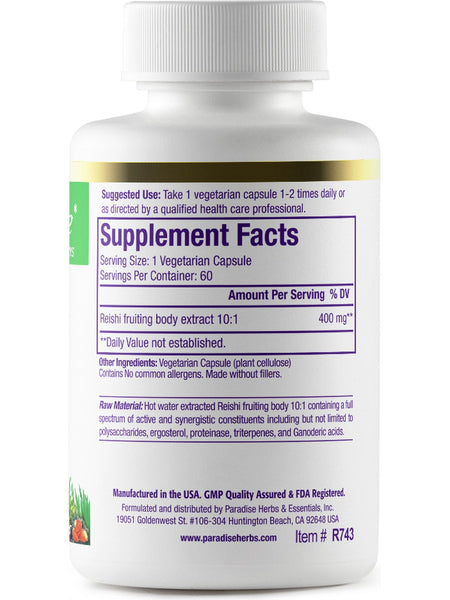 Paradise Herbs, Reishi, 60 vegetarian capsules