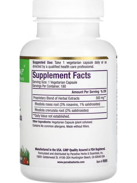 Paradise Herbs, Rhodiola, 180 vegetarian capsules