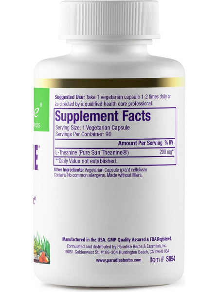 Paradise Herbs, Sun Theanine, 200mg, 90 vegetarian capsules