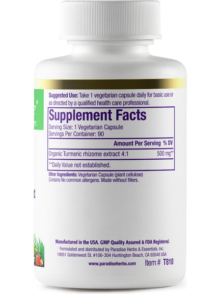 Paradise Herbs, Turmeric, Organic, 500mg, 90 vegetarian capsules