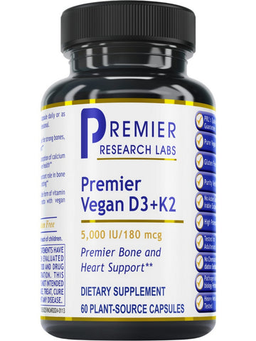 Premier Research Labs, Premier Vegan D3+K2, 60 Plant-Source Capsules