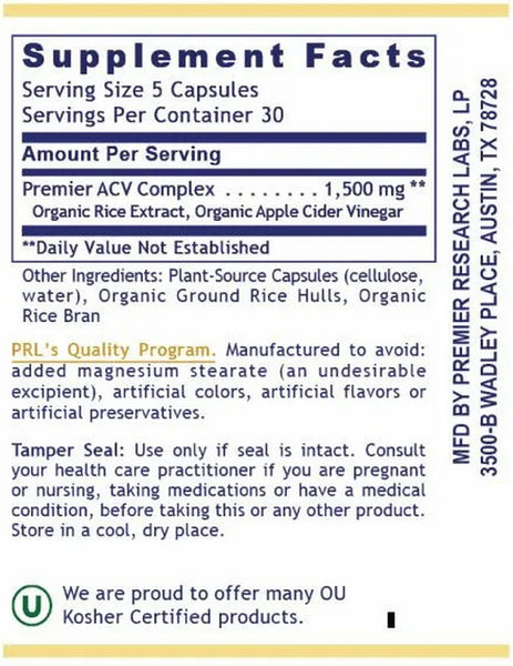 Premier Research Labs, Premier Apple Cider Vinegar, 120 Plant-Source Capsules