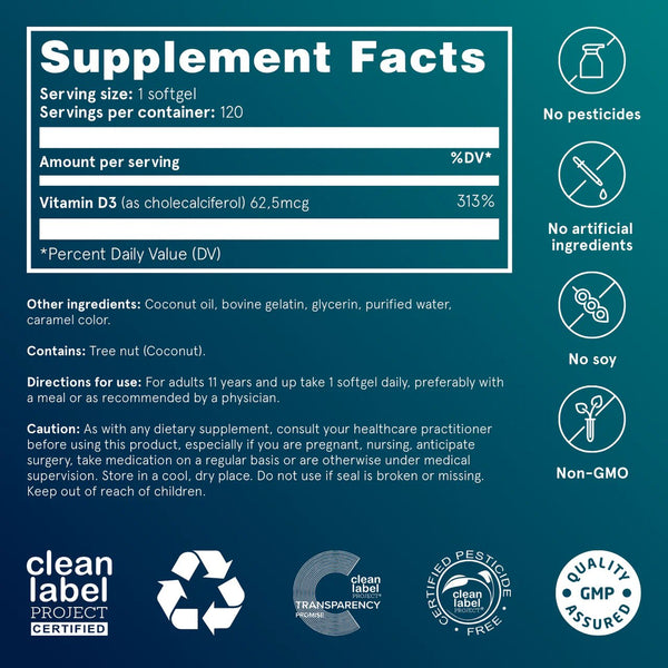 Puori, D3, Vitamin D (2500IU), 120 Softgels