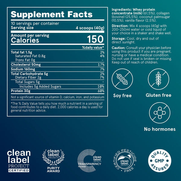 Puori, CP2 - Whey & Collagen, Vanilla, 14.1 oz