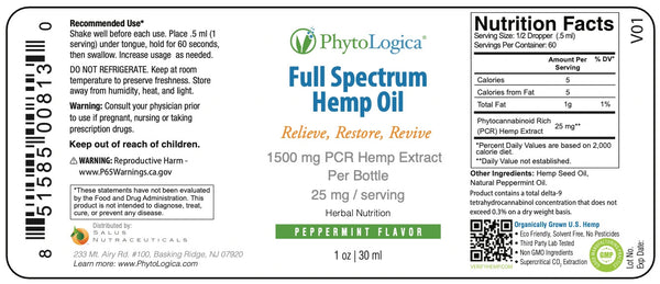 PhytoLogica, Full Spectrum Hemp Tincture, 1500 mg, Peppermint Flavor, 1 oz