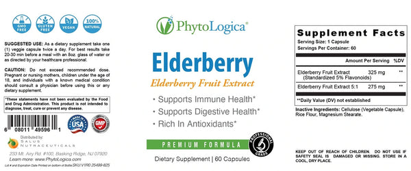 PhytoLogica, Elderberry, Elderberry Fruit Extract, 60 Capsules