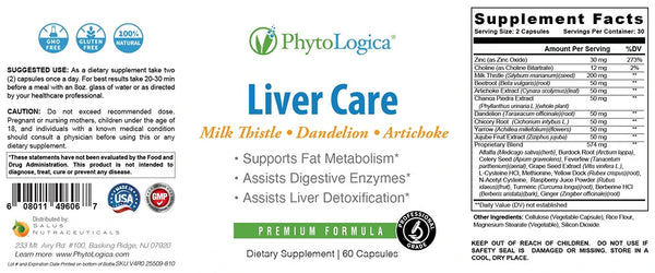 PhytoLogica, Liver Care, Milk Thistle, Dandelion, Artichoke, 60 Capsules