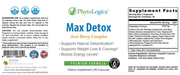 PhytoLogica, Max Detox, Acai Berry Complex, 60 Capsules