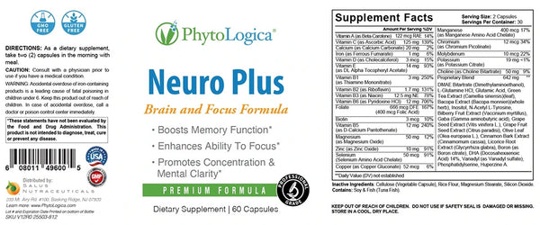 PhytoLogica, Neuro Plus, Brain and Focus Formula, 60 Capsules