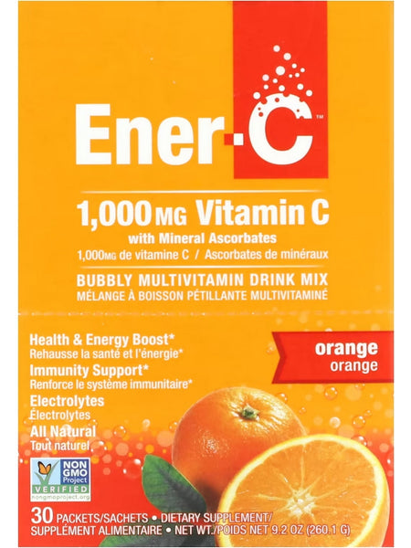 Ener-Life, Ener-C, Vitamin C with Mineral Ascorbates, Bubbly Multivitamin Drink Mix, 1,000 mg, Orange, 30 Packets/Sachets