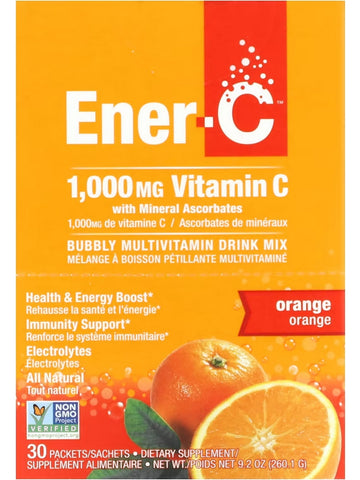 Ener-Life, Ener-C, Vitamin C with Mineral Ascorbates, Bubbly Multivitamin Drink Mix, 1,000 mg, Orange, 30 Packets/Sachets