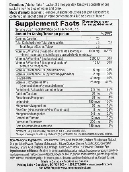 Ener-Life, Ener-C, Vitamin C with Mineral Ascorbates, Bubbly Multivitamin Drink Mix, 1,000 mg, Orange, 30 Packets/Sachets