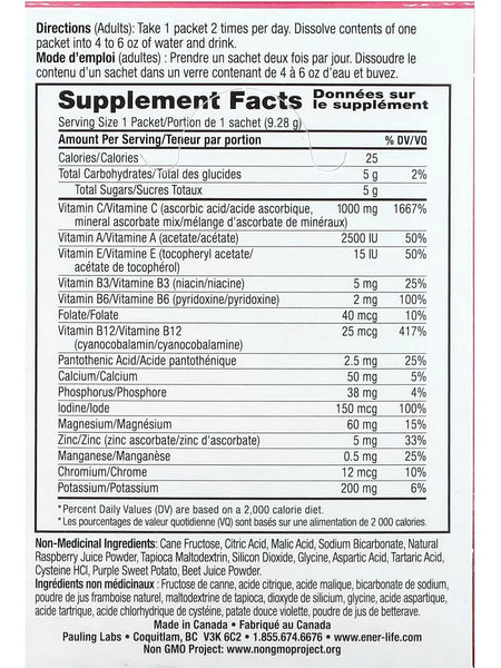 Ener-Life, Ener-C, Vitamin C with Mineral Ascorbates, Bubbly Multivitamin Drink Mix, 1,000 mg, Raspberry, 30 Packets/Sachets