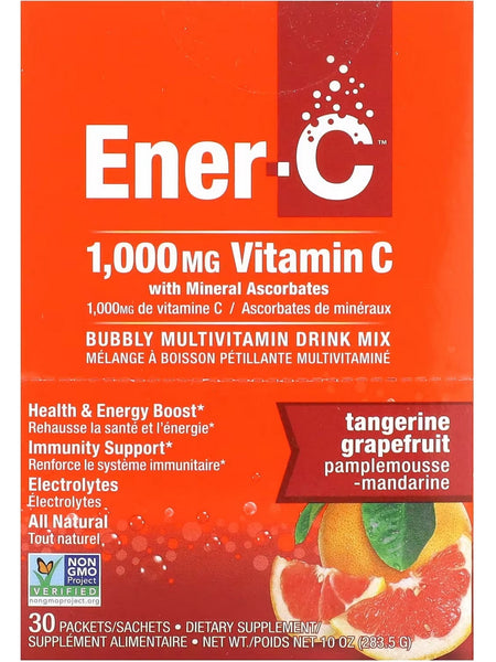 Ener-Life, Ener-C, Vitamin C with Mineral Ascorbates, Bubbly Multivitamin Drink Mix, 1,000 mg, Tangerine Grapefruit, 30 Packets/Sachets