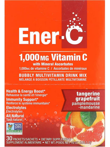 Ener-Life, Ener-C, Vitamin C with Mineral Ascorbates, Bubbly Multivitamin Drink Mix, 1,000 mg, Tangerine Grapefruit, 30 Packets/Sachets