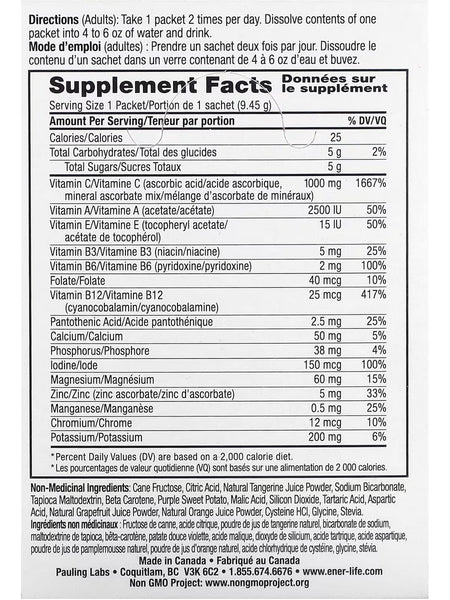 Ener-Life, Ener-C, Vitamin C with Mineral Ascorbates, Bubbly Multivitamin Drink Mix, 1,000 mg, Tangerine Grapefruit, 30 Packets/Sachets