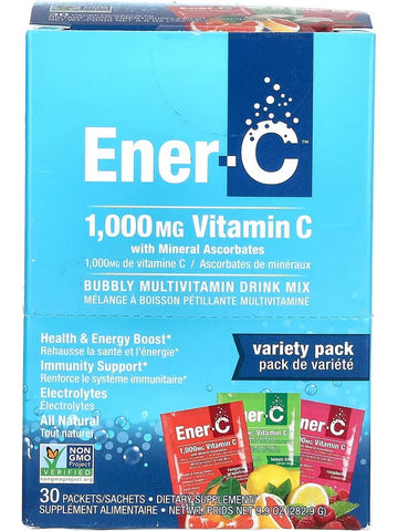 Ener-Life, Ener-C, Vitamin C with Mineral Ascorbates, Bubbly Multivitamin Drink Mix, 1,000 mg, Variety Pack, 30 Packets/Sachets