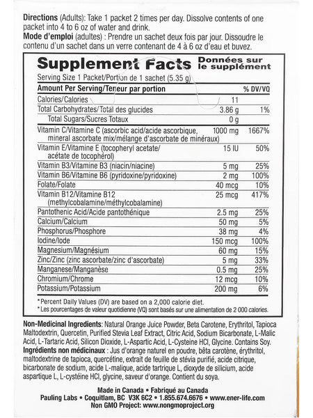 Ener-Life, Ener-C, Sugar Free, Bubbly Multivitamin Drink Mix Vitamin C, 1,000 mg, Orange, 30 Packets/Sachets