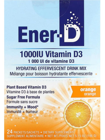 Ener-Life, Ener-D, Vitamin D3, Hydrating Effervescent Drink Mix, 1,000 IU, Orange, 24 Packets/Sachets