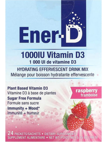 Ener-Life, Ener-D, Vitamin D3, Hydrating Effervescent Drink Mix, 1,000 IU, Raspberry, 24 Packets/Sachets