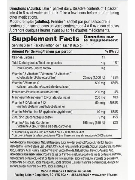 Ener-Life, Ener-D, Vitamin D3, Hydrating Effervescent Drink Mix, 1,000 IU, Raspberry, 24 Packets/Sachets