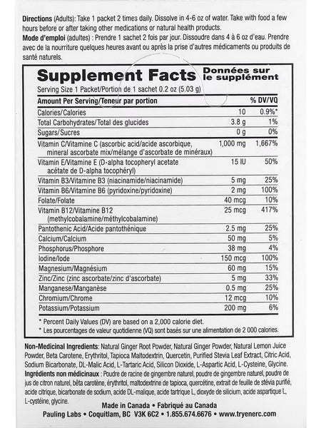 Ener-Life, Ener-C, Sugar Free, Vitamin C, 1,000 mg, Lemon Ginger, 30 Packets/Sachets