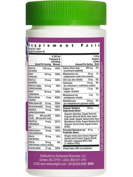 Rainbow Light, High Potency Prenatal One Daily Multivitamin, 60 Vegan Tablets