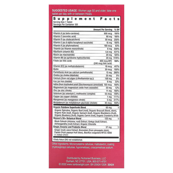 Rainbow Light, High Potency Women's One 50+ Multivitamin, 120 Vegetarian Tablets