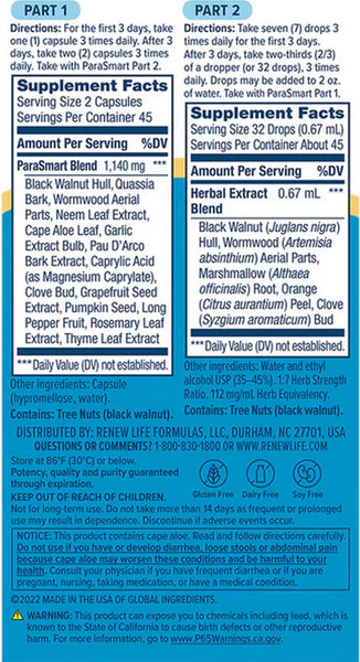 RenewLife, Para Smart Cleansing Formula, 1 Kit (90 Vegetarian Capsules and 1 fl oz Tincture)
