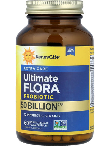 Renew Life, Extra Care Ultimate Flora Probiotic, 50 Billion CFU, 60 Delayed Release Vegan Capsules