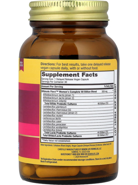 RenewLife, Women's Complete Ultimate Flora Probiotic, 90 Billion CFU, 30 Delayed Release Vegan Capsules