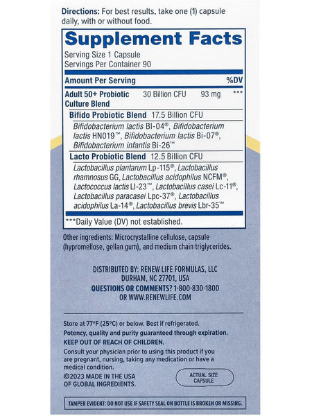 RenewLife, Adult 50+ Probiotic 30 Billion CFU, 90 Vegetarian Capsules