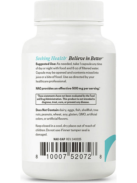 Seeking Health, NAC (N-Acetyl-L-Cysteine), 500mg, 90 Capsules