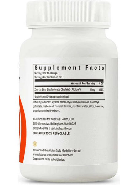 Seeking Health, Zinc Lozenge 15 mg, 60 lozenges