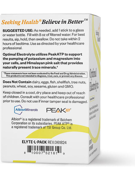 Seeking Health, Optimal Electrolyte Sticks, Lemonade, 30 Sticks