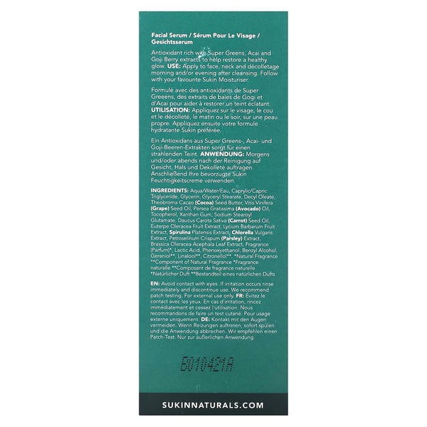 Sukin, Super Greens Facial Recovery Serum, 1.01 fl oz