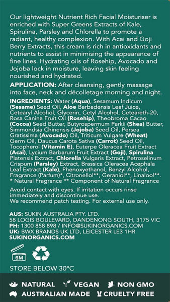 Sukin, Super Greens Nutrient Rich Facial Moisturiser, 4.23 fl oz