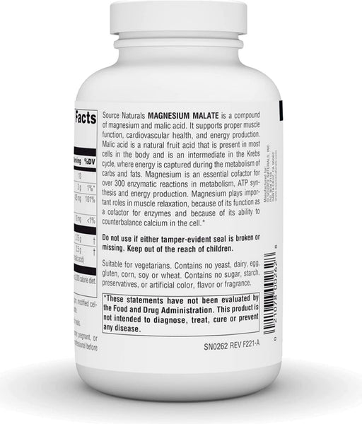 Source Naturals, Magnesium Malate, 3750mg, 180 tablets