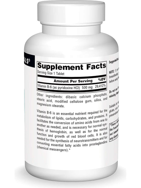 Source Naturals, Vitamin B 6 Pyridoxine, 500mg Timed Release, 100 ct