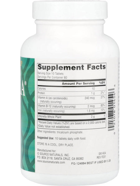 Source Naturals, Yaeyama Chlorella, 200 mg, 600 Tablets