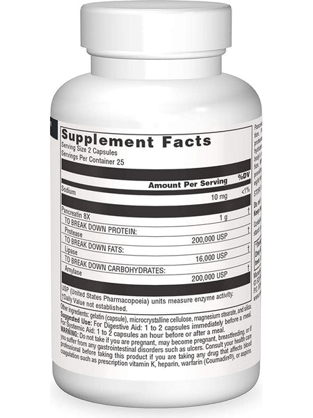 Source Naturals, Pancreatin 8X 500 mg, 50 capsules