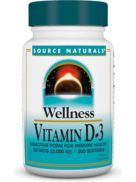 Source Naturals, Wellness Vitamin D-3 2000 IU, 200 softgels