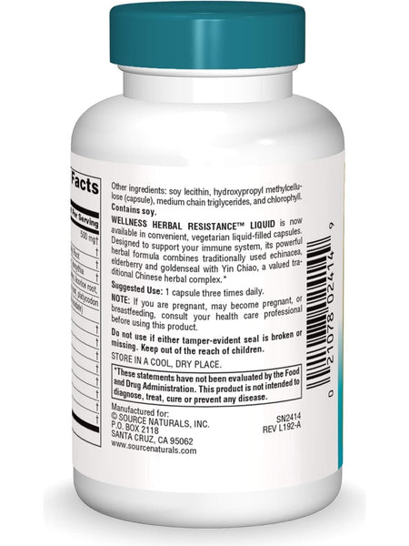 Source Naturals, Wellness Herbal Resistance Liquid Vegetarian Capsules, 60 ct