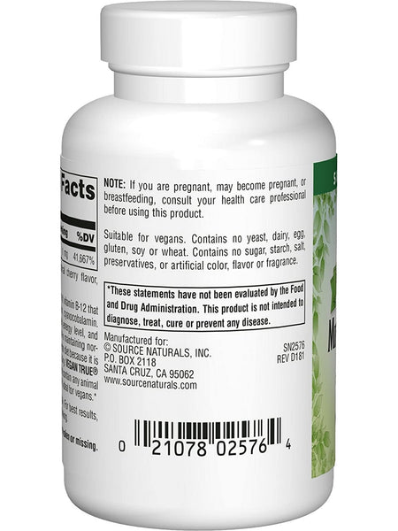 Source Naturals, Vegan True® Methylcobalamin Vitamin B-12 1 mg, Cherry, 60 lozenges