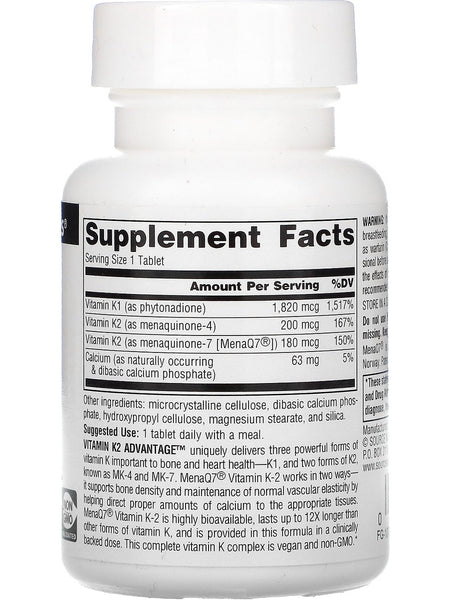 Source Naturals, Vitamin K2 Advantage 2200 mcg, 60 tablets