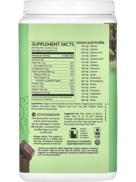 Sunwarrior, Protein Classic, Chocolate, 1.5 lb (750 g)